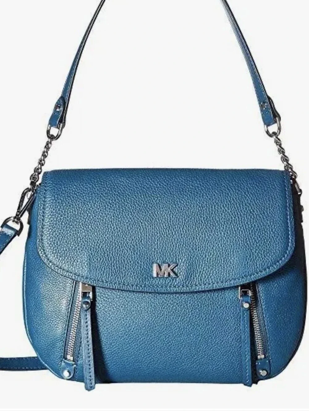 MICHAEL KORS Evie Luxe Teal Pebble Leather Flap Shoulder Bag Crossbody NWT